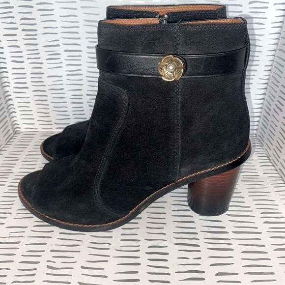 Coach‎ Moto Rose Open Toe Suede Boots size 8